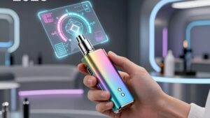 Стильный человек настраивает голографический интерфейс устройства, отражая тренды премиального вейпинга в 2026 году